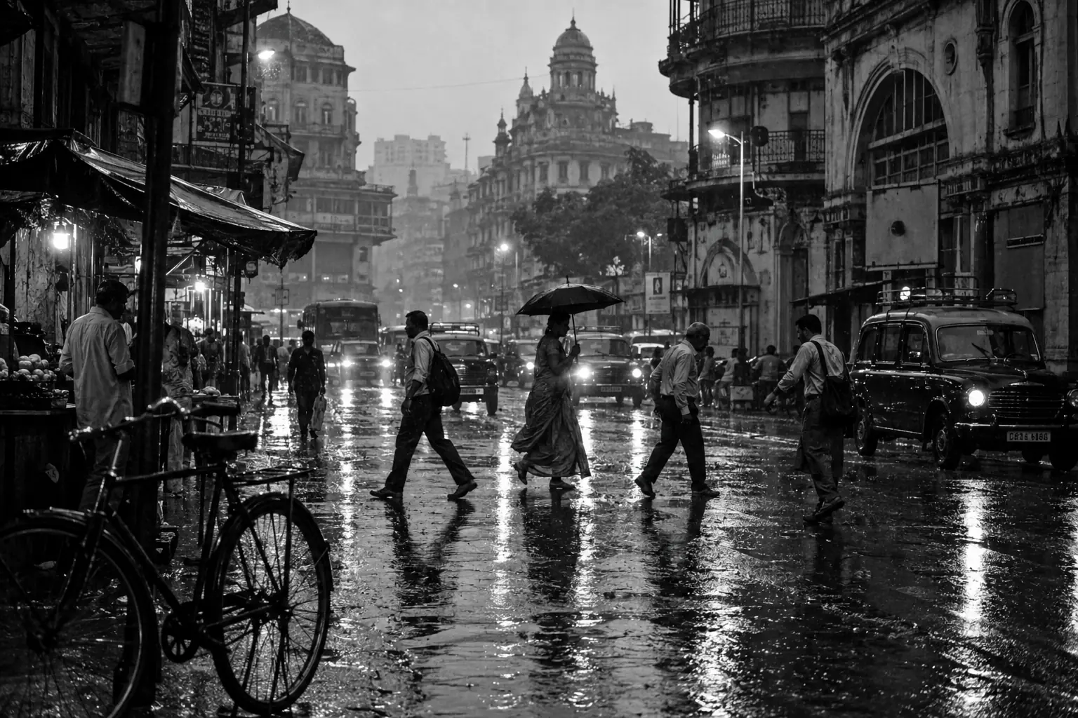 An illustrative black-and-white street scene. Examine the details before continuing.